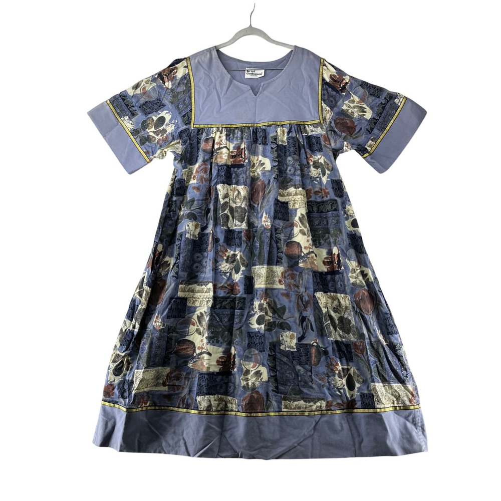 Krist Gudnason Floral Print Dress Kaftan Midi Casual‎ Blue Mrs. Roper Size OS